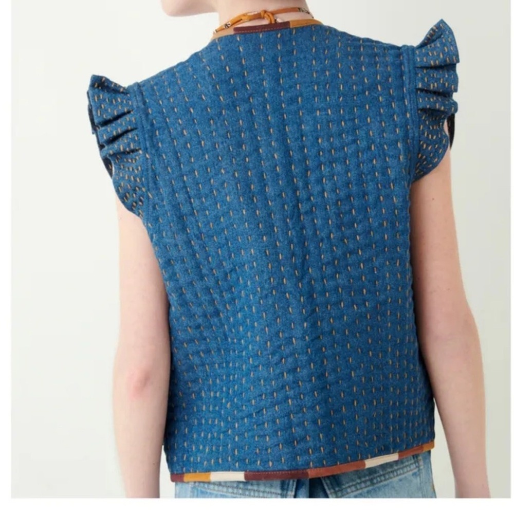 Sessun NWOT SZ Med Chiapello Denium Blue Quilted Vest leather trim‎ reversible - Picture 2 of 14